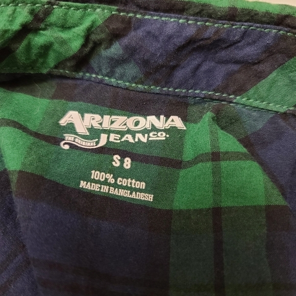 Boy's green/blue plaid button down, sz 8 - Picture 3 of 3
